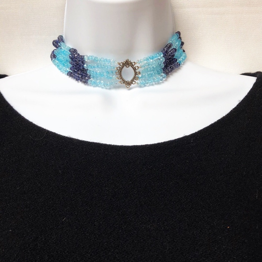 Beaded boho choker necklace with charm